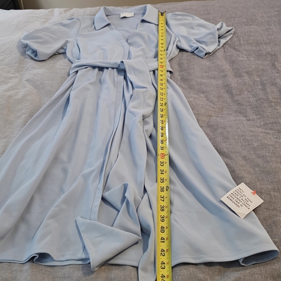 ASOS Light Blue Midi Dress with Belt - Picture 4 of 9
